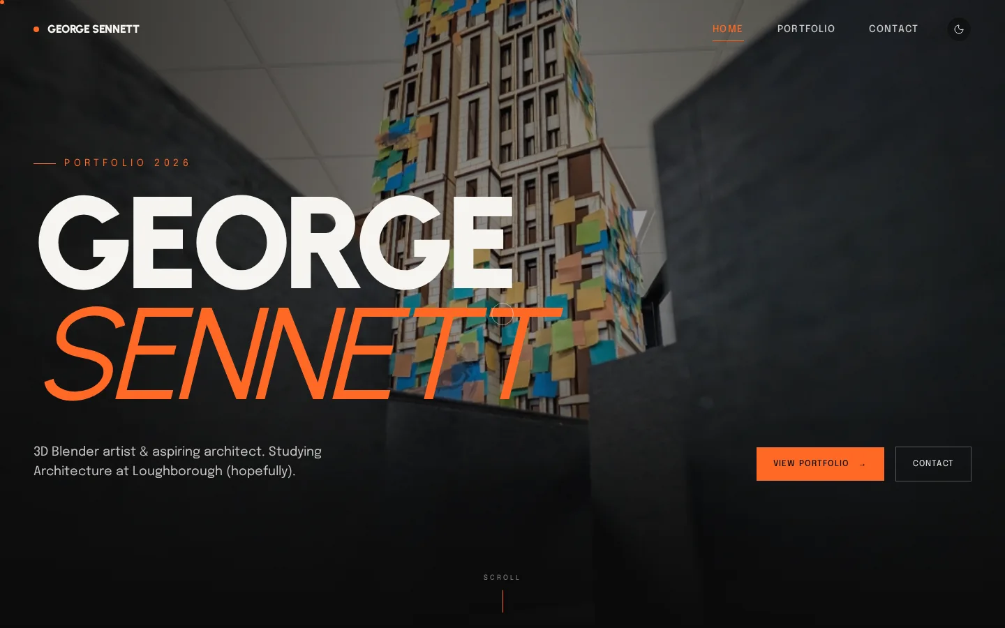 George Sennett website, home page on desktop